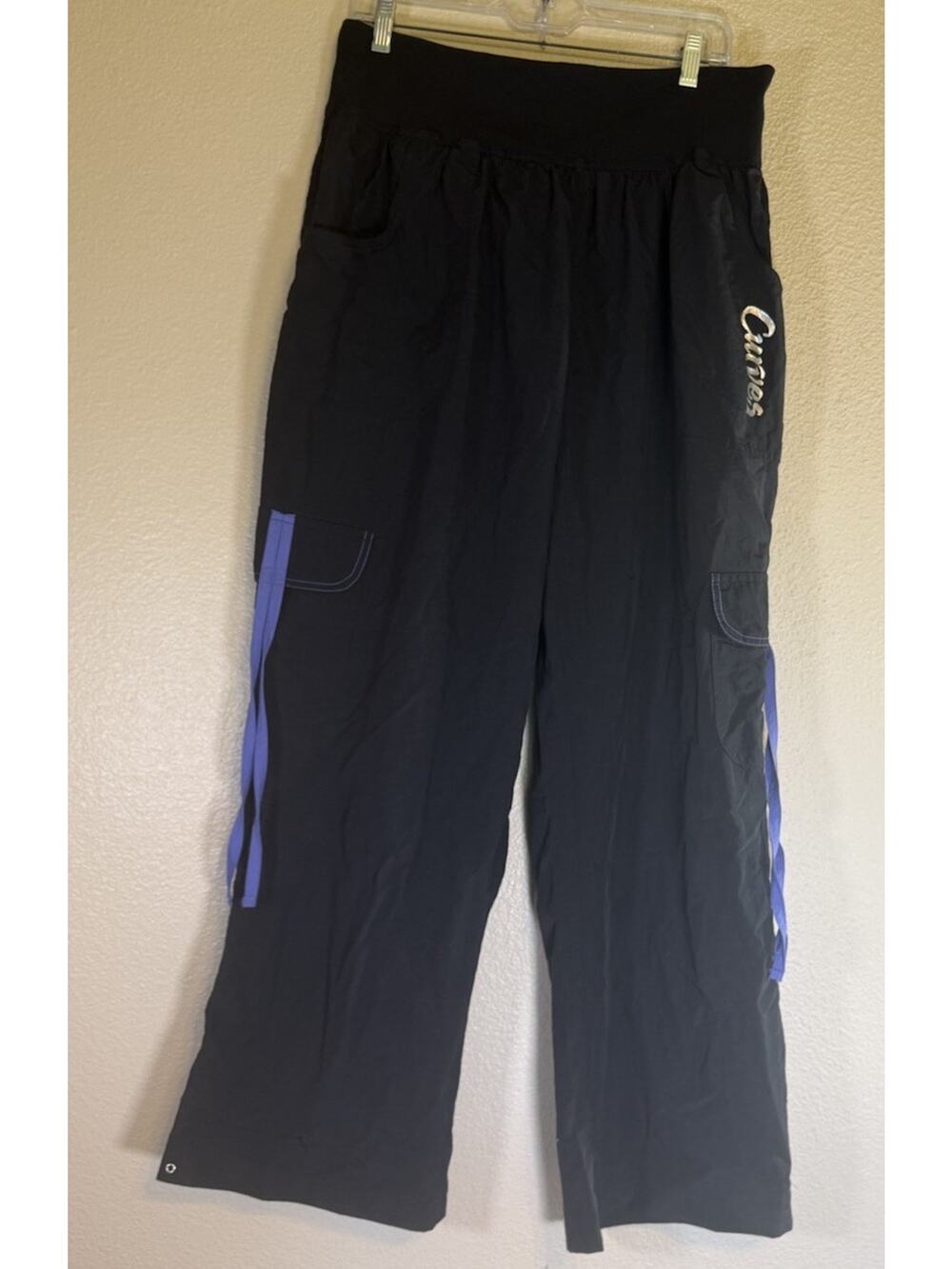 NWT Vintage CURVES XL Black Wide-Leg Cargo Parachute Active Pants